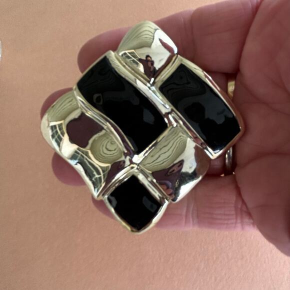 Vintage 80's Black & Gold Oversized Large Square Pierced Earrings. - Picture 4 of 6